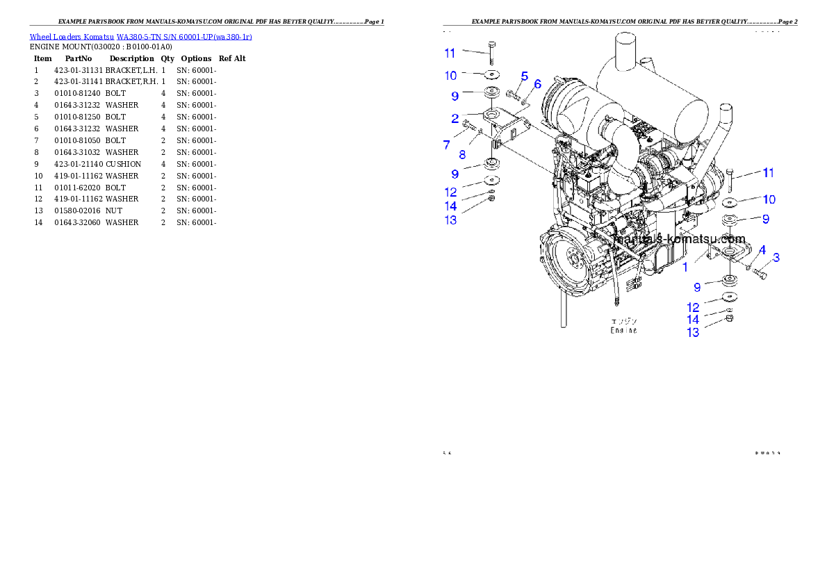 WA380-5-TN S/N 60001-UP Partsbook