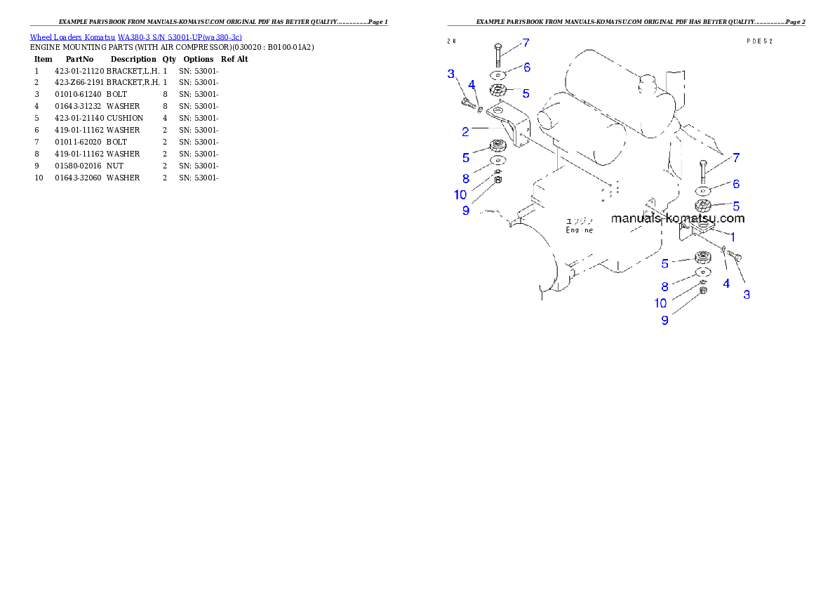 WA380-3 S/N 53001-UP Partsbook