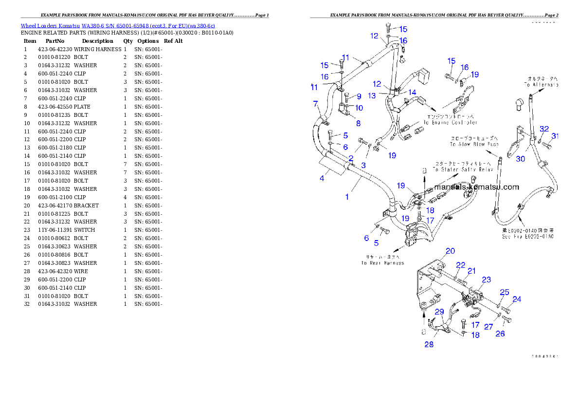 WA380-6 S/N 65001-65948 (ecot3, For EU) Partsbook