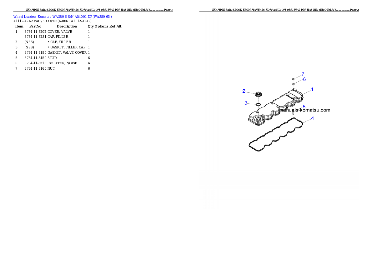 WA380-6 S/N A54001-UP Partsbook