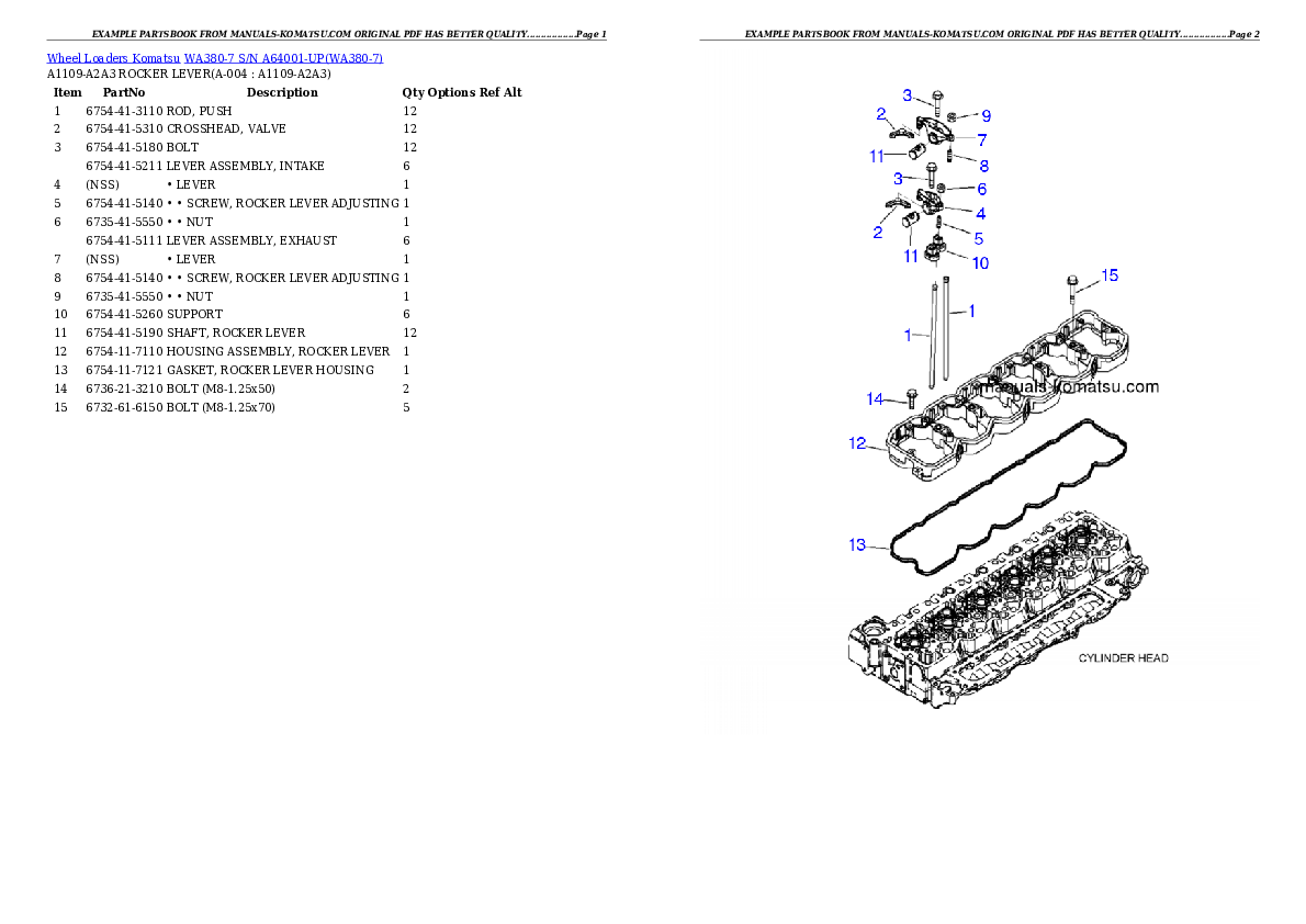 WA380-7 S/N A64001-UP Partsbook