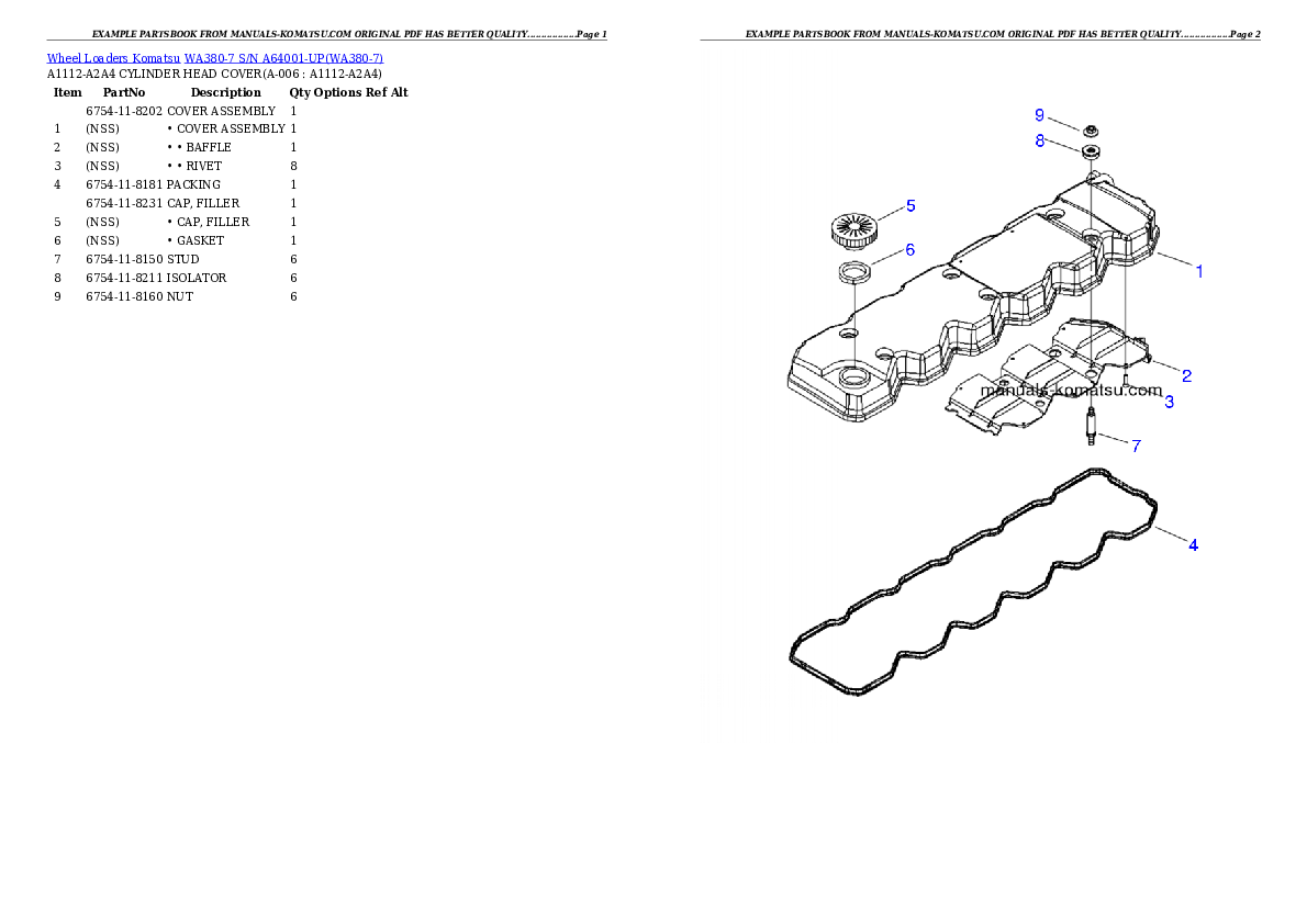 WA380-7 S/N A64001-UP Partsbook