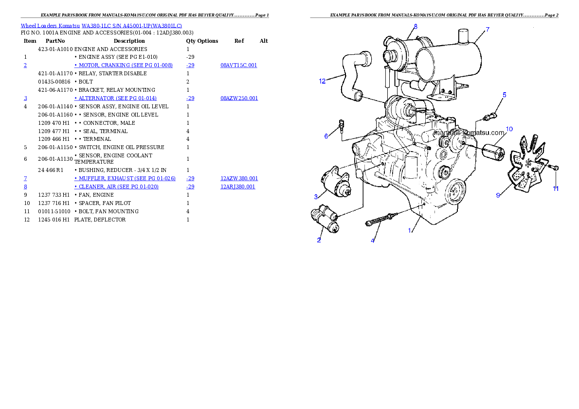 WA380-1LC S/N A45001-UP Partsbook