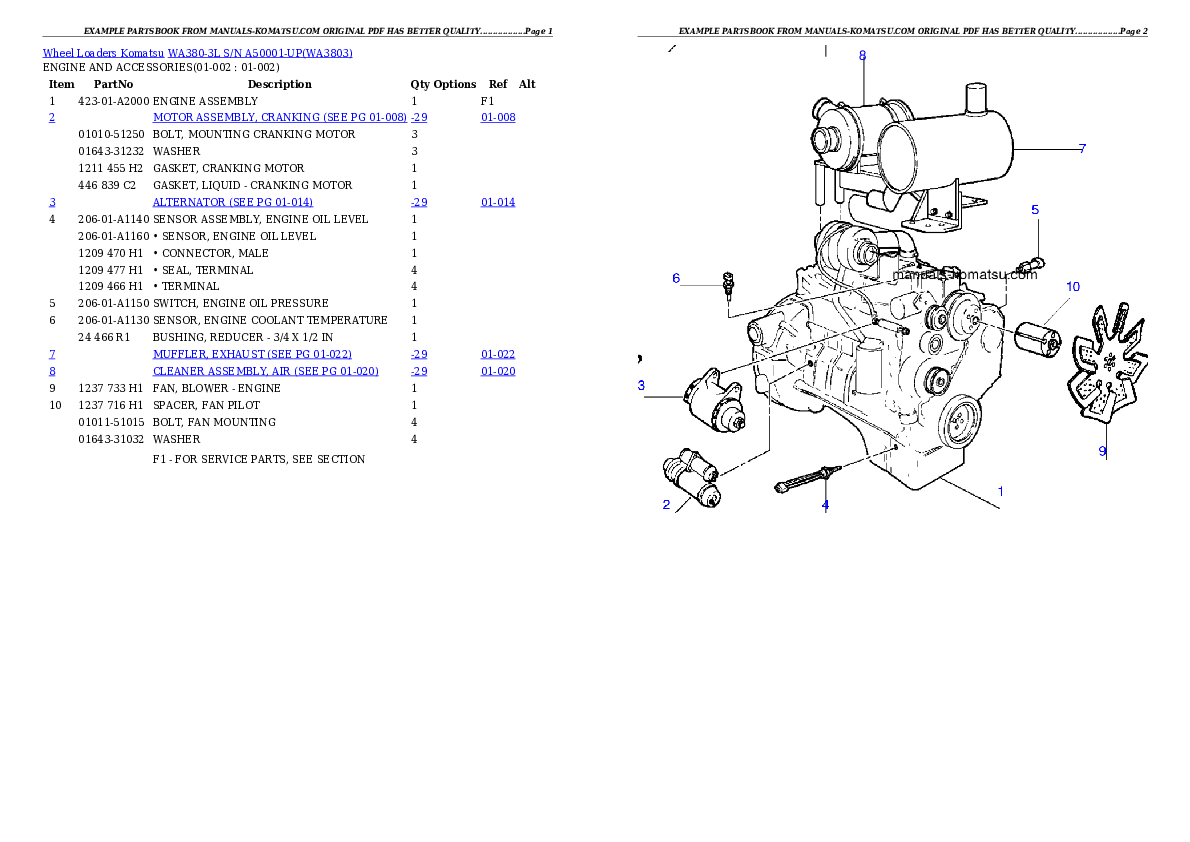 WA380-3L S/N A50001-UP Partsbook