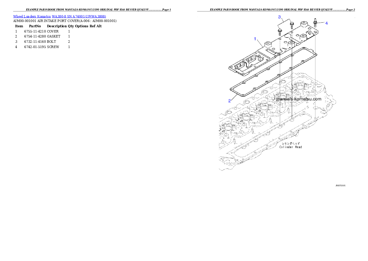 WA380-8 SN A74001-UP Partsbook