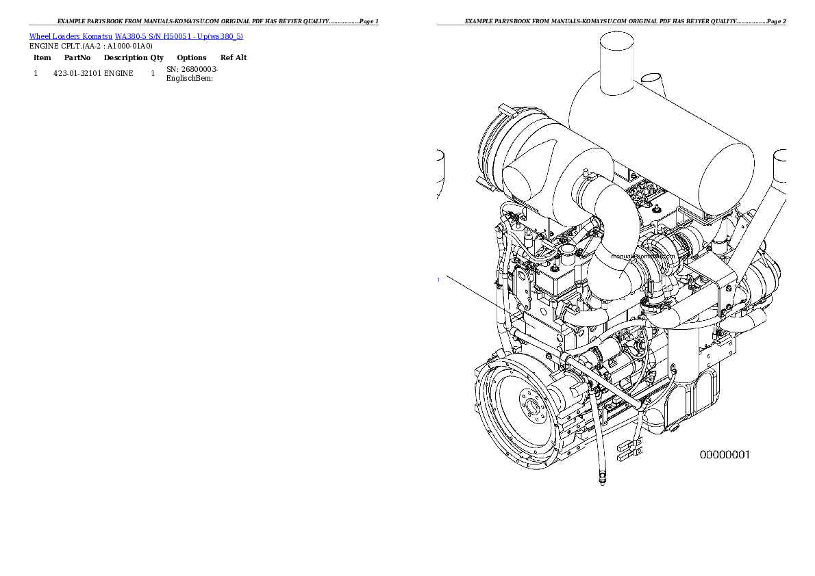 WA380-5 S/N H50051 - Up Partsbook