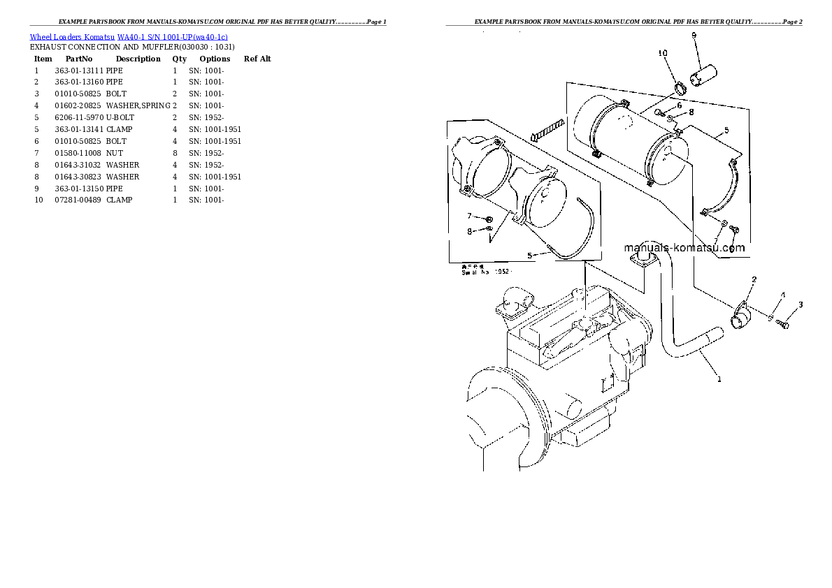 WA40-1 S/N 1001-UP Partsbook