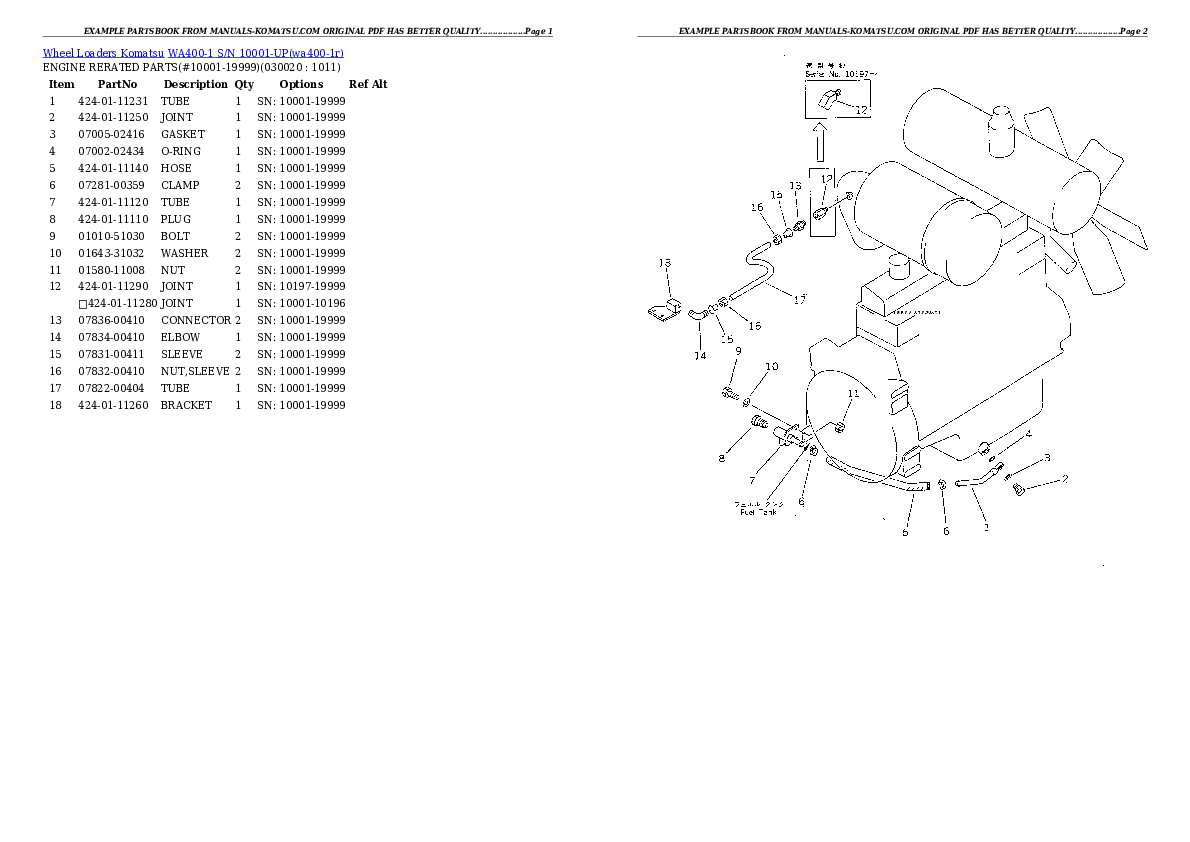 WA400-1 S/N 10001-UP Partsbook