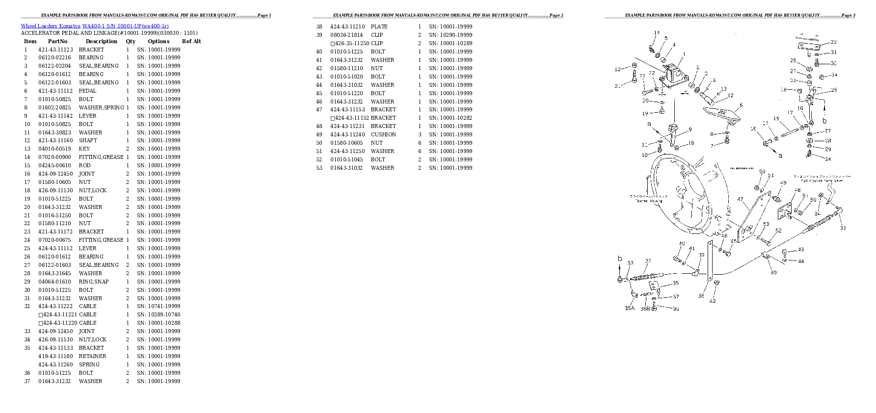 WA400-1 S/N 10001-UP Partsbook