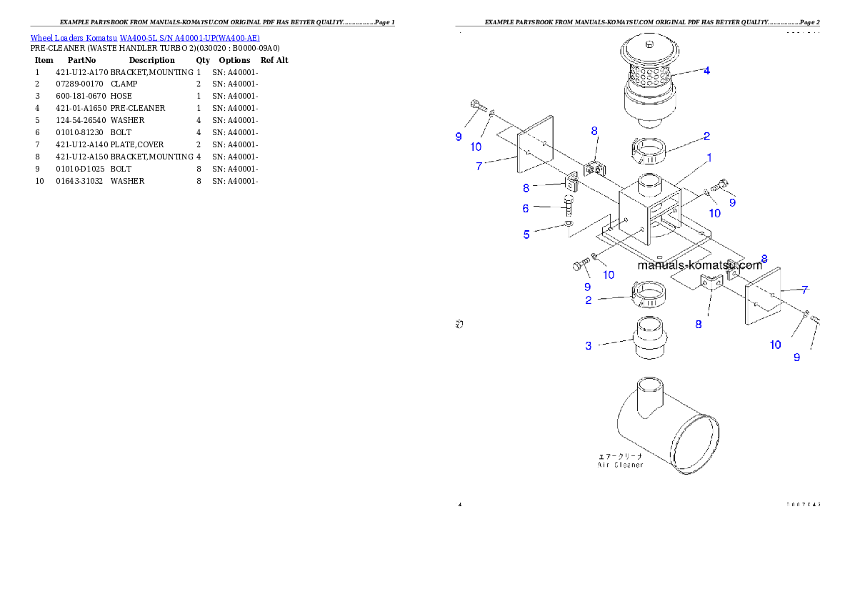 WA400-5L S/N A40001-UP Partsbook