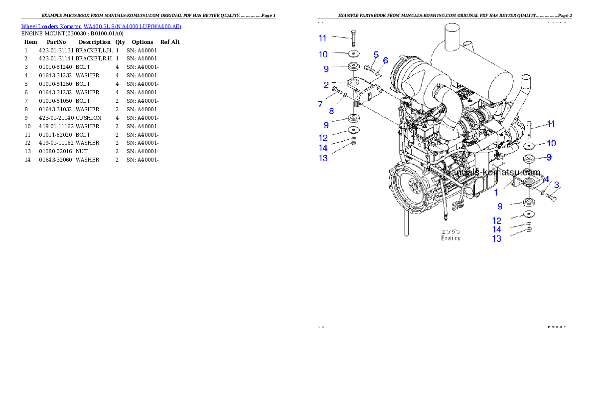 WA400-5L S/N A40001-UP Partsbook