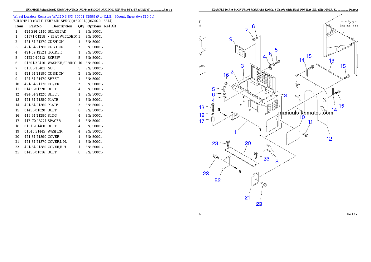 WA420-3 S/N 50001-52999 (For C.I.S. -30cent. Spec.) Partsbook