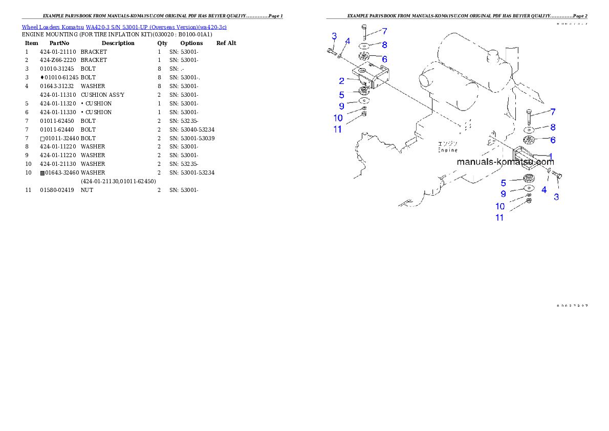WA420-3 S/N 53001-UP (Overseas Version) Partsbook