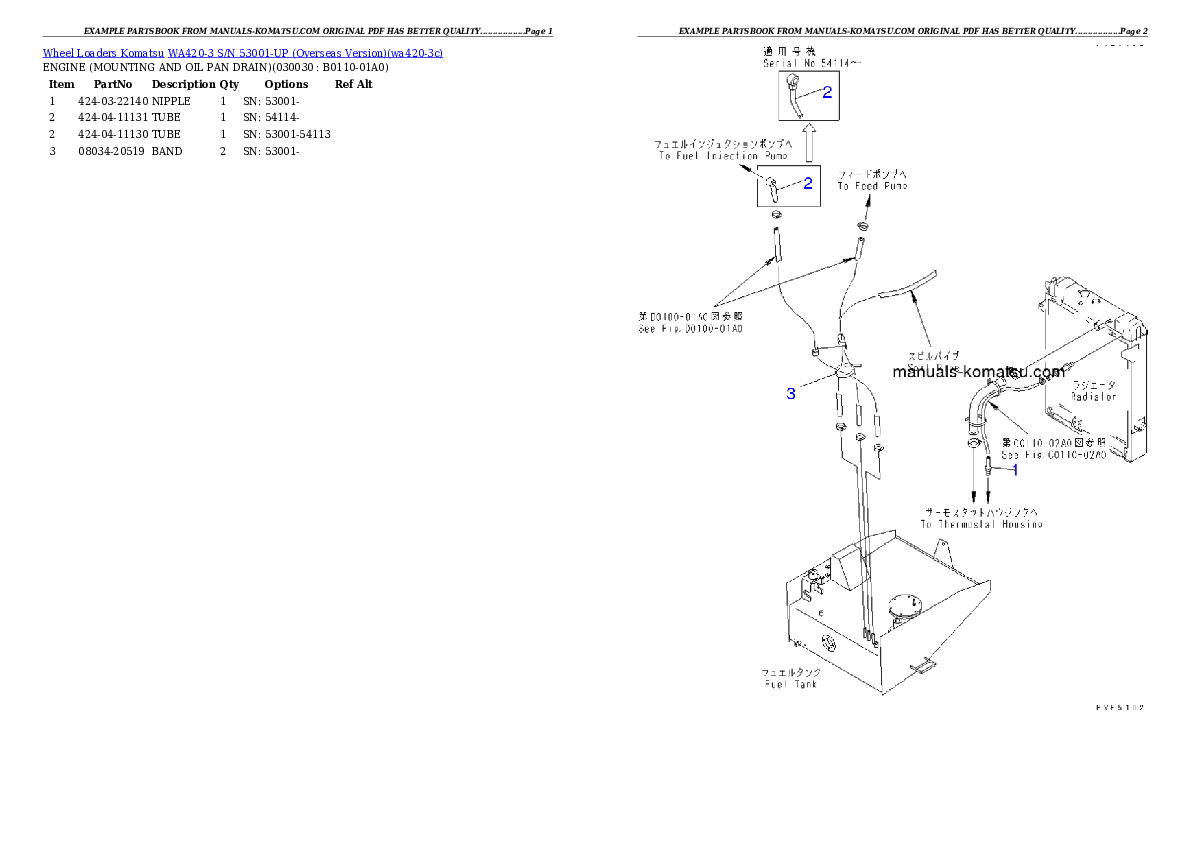 WA420-3 S/N 53001-UP (Overseas Version) Partsbook