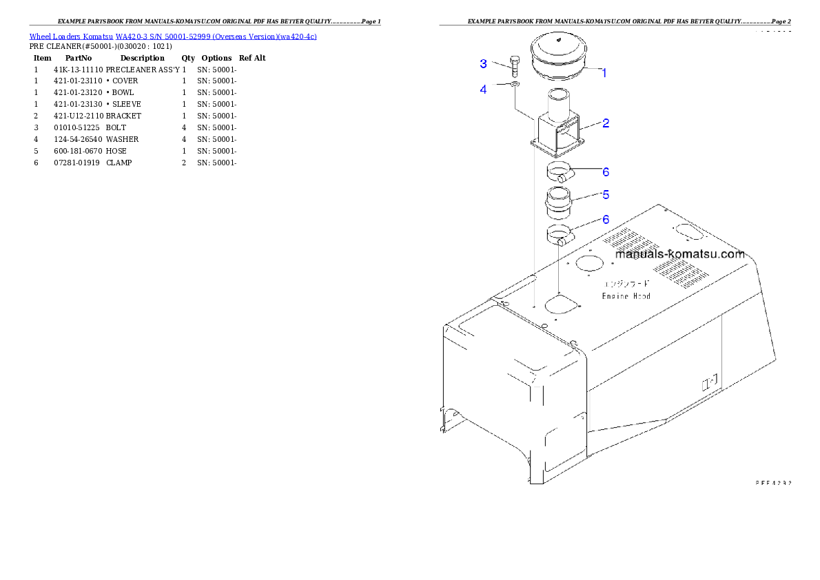 WA420-3 S/N 50001-52999 (Overseas Version) Partsbook