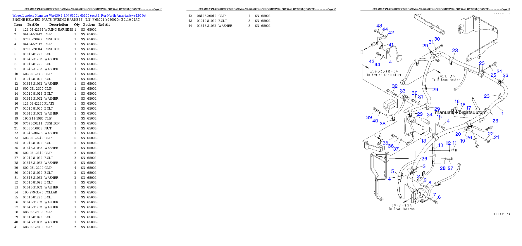 WA430-6 S/N 65001-65500 (ecot3, For North America) Partsbook