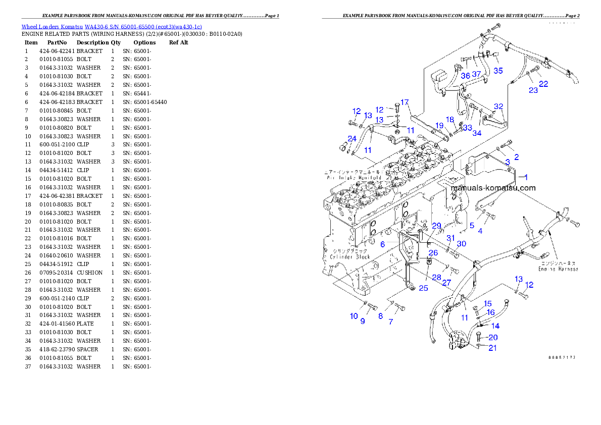 WA430-6 S/N 65001-65500 (ecot3) Partsbook