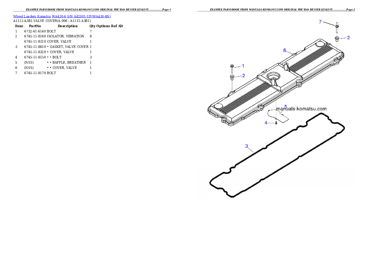 WA430-6 S/N A42001-UP Partsbook