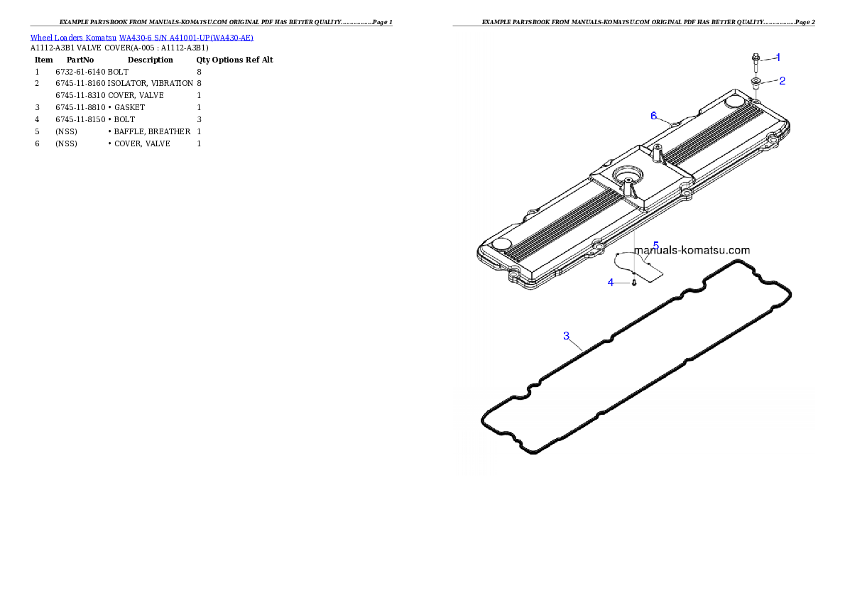 WA430-6 S/N A41001-UP Partsbook