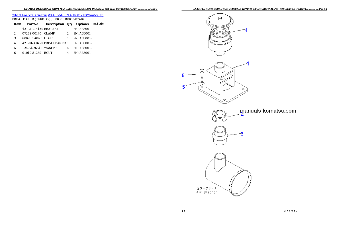 WA450-5L S/N A36001-UP Partsbook