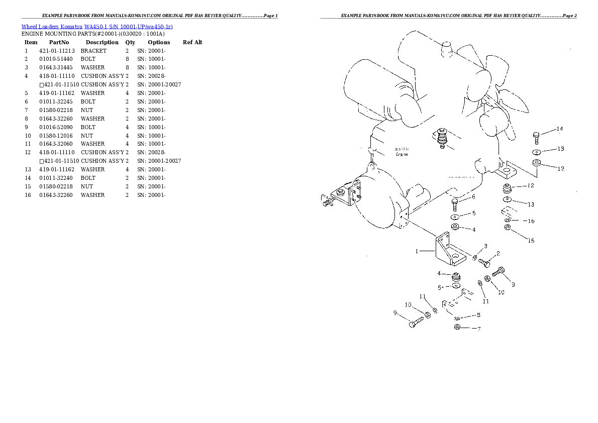 WA450-1 S/N 10001-UP Partsbook