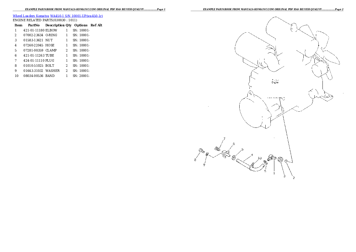 WA450-1 S/N 10001-UP Partsbook