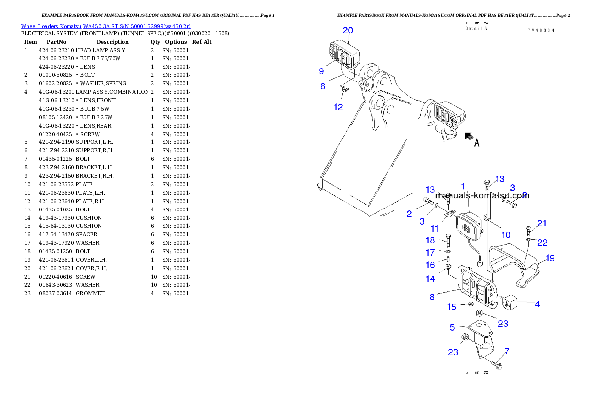 WA450-3A-ST S/N 50001-52999 Partsbook