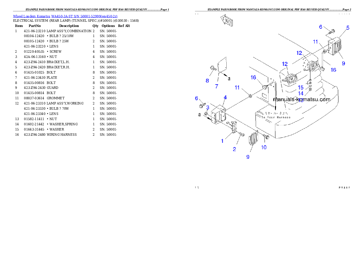 WA450-3A-ST S/N 50001-52999 Partsbook