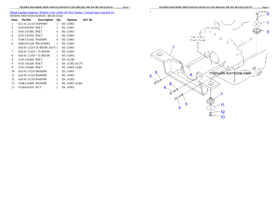 WA450-3 S/N 53001-UP (For Taiwan / Tunnel Spec.) Partsbook