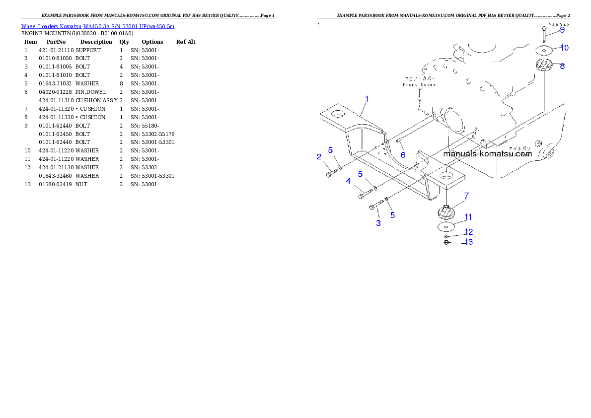 WA450-3A S/N 53001-UP Partsbook