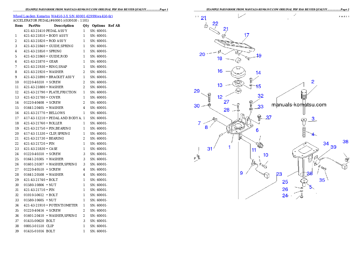 WA450-3-X S/N 60001-62999 Partsbook