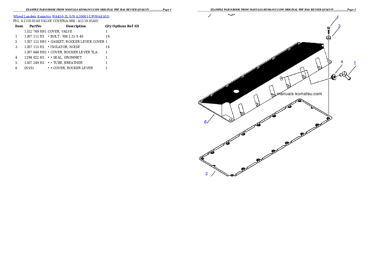 WA450-3L S/N A30001-UP Partsbook