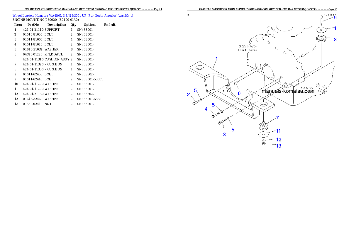 WA450L-3 S/N 53001-UP (For North America) Partsbook