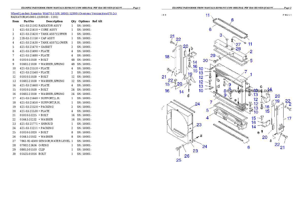 WA470-3 S/N 50001-52999 (Overseas Version) Partsbook