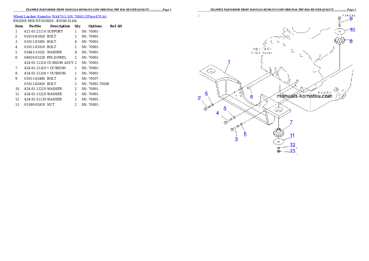 WA470-5 S/N 70001-UP Partsbook