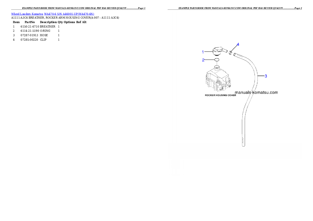 WA470-6 S/N A46001-UP Partsbook