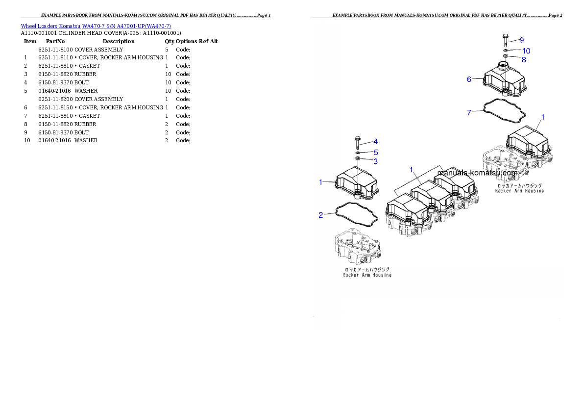 WA470-7 S/N A47001-UP Partsbook