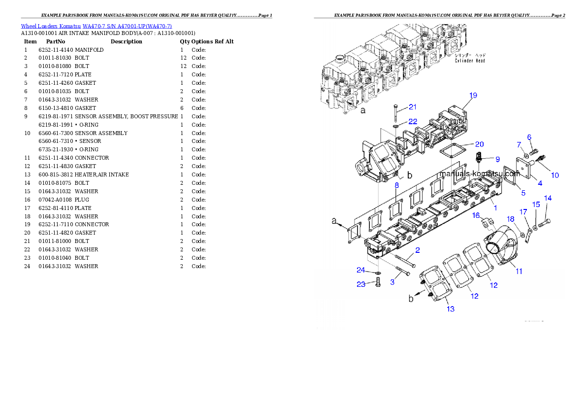 WA470-7 S/N A47001-UP Partsbook