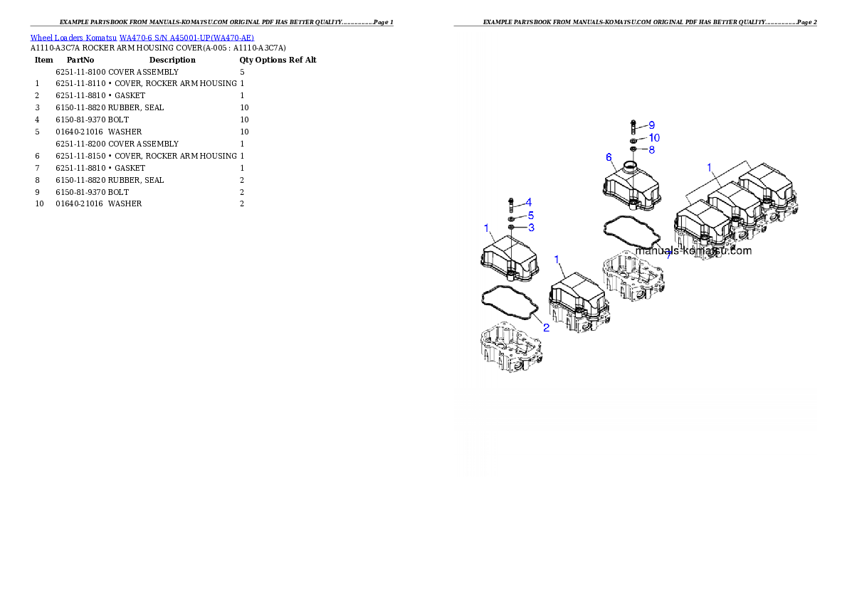 WA470-6 S/N A45001-UP Partsbook