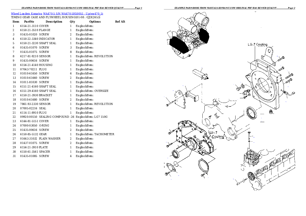 WA470-5 S/N WA470-5H50051 - Up Partsbook