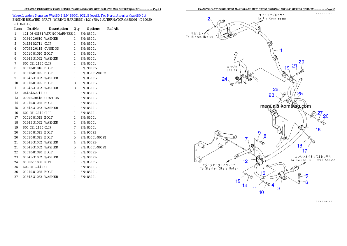 WA480-6 S/N 85001-90215 (ecot3, For North America) Partsbook