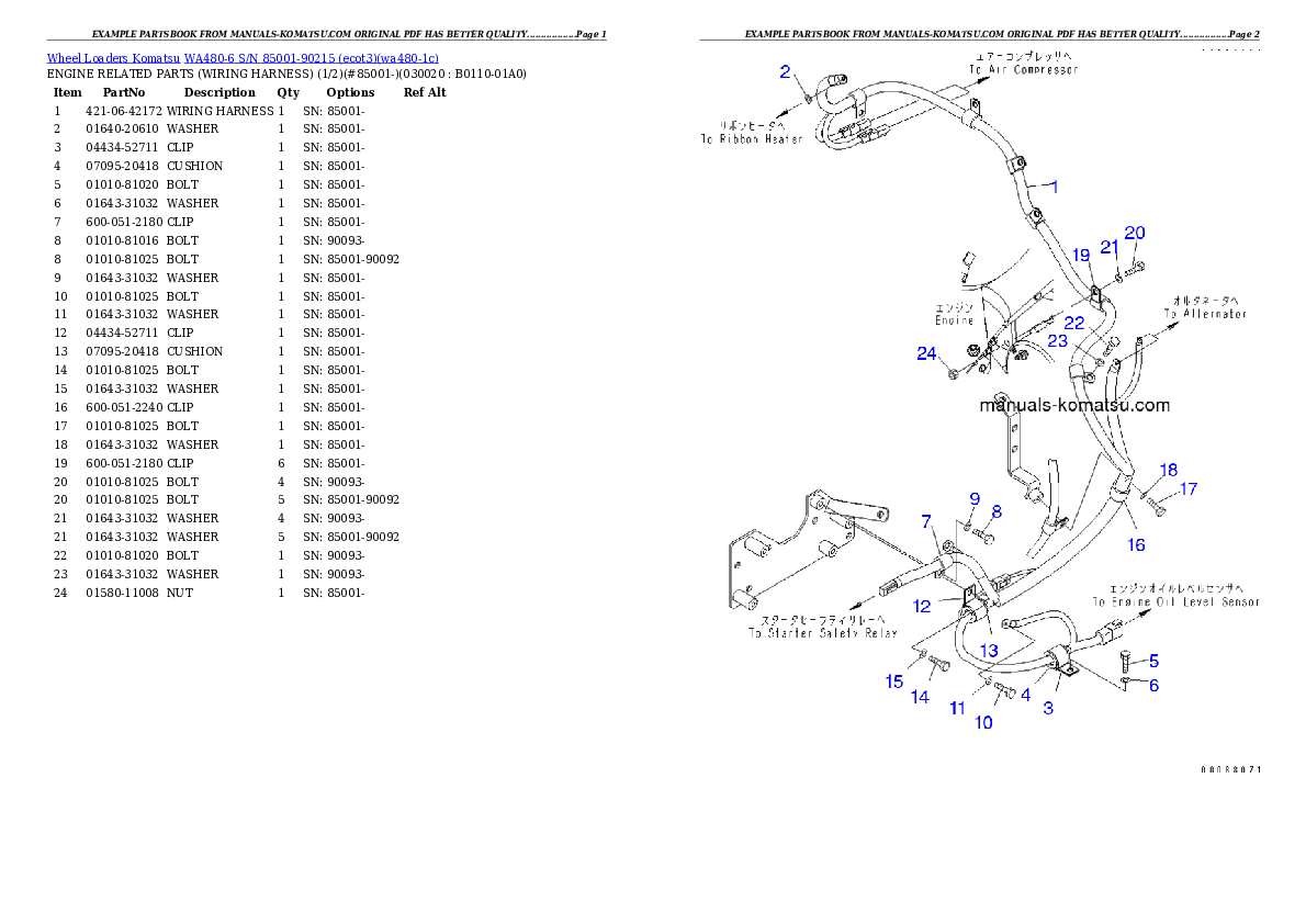 WA480-6 S/N 85001-90215 (ecot3) Partsbook