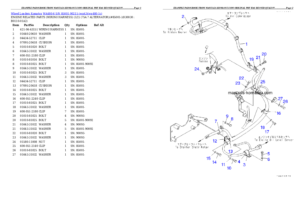 WA480-6 S/N 85001-90215 (ecot3) Partsbook