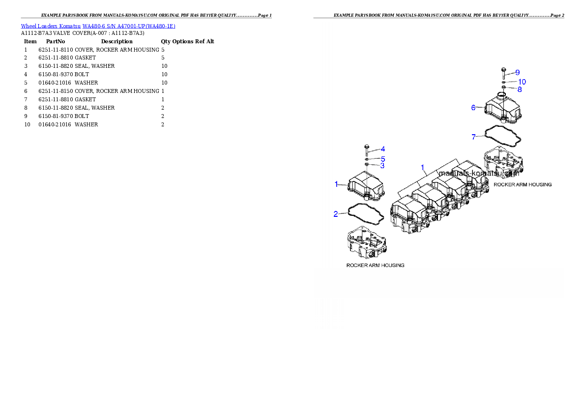 WA480-6 S/N A47001-UP Partsbook