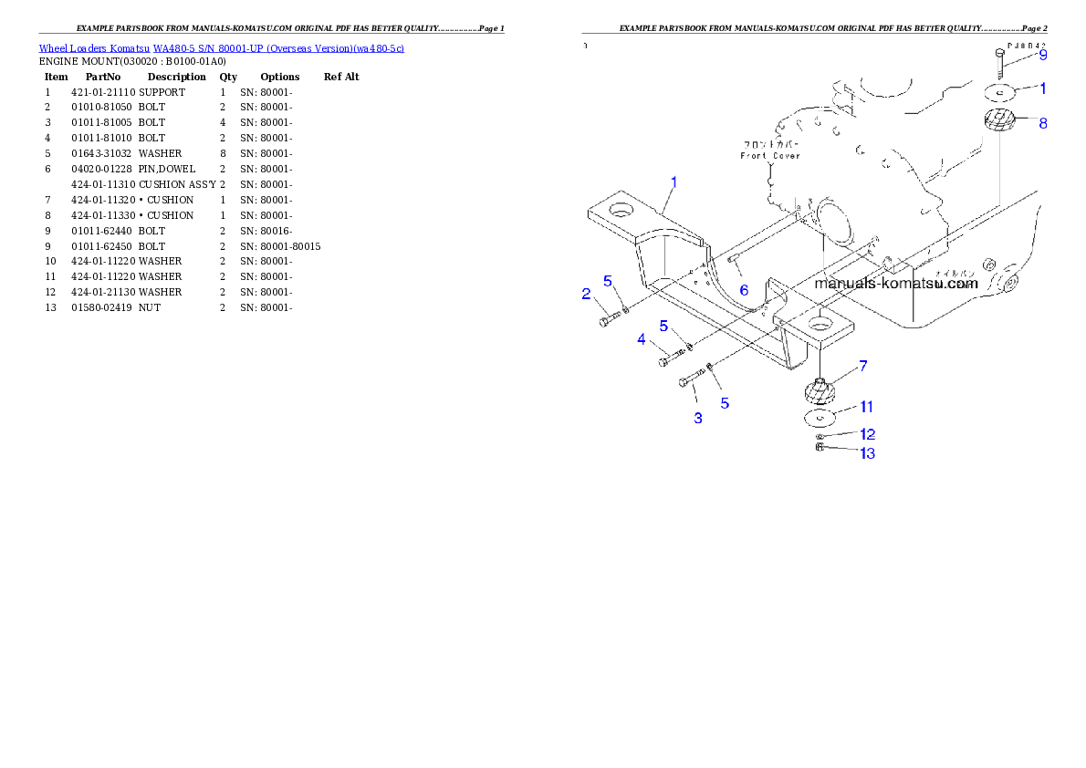 WA480-5 S/N H50051-UP Partsbook