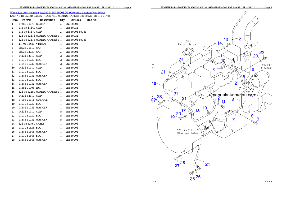 WA480-5 S/N H50051-UP Partsbook