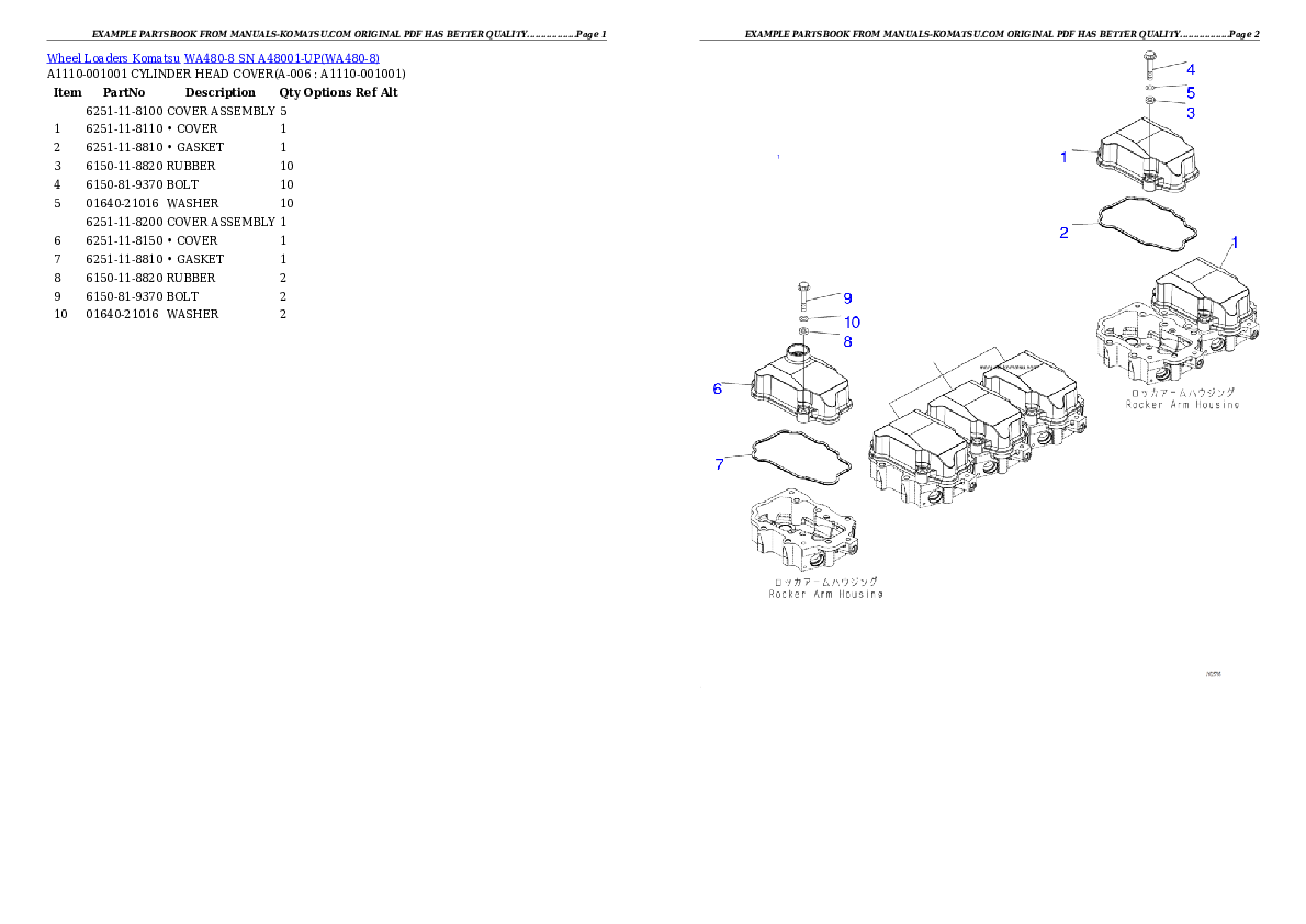 WA480-8 SN A48001-UP Partsbook