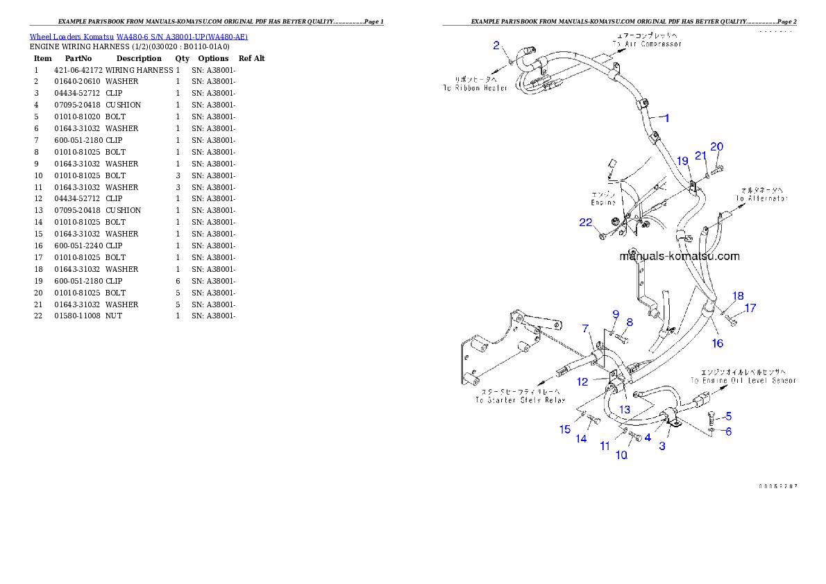 WA480-6 S/N A38001-UP Partsbook