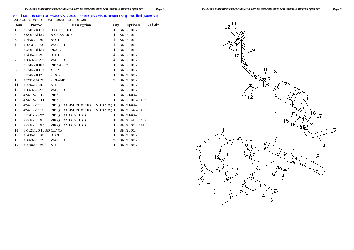 WA50-3 S/N 20001-22999 (S3D84E (Emission) Eng. Installed) Partsbook