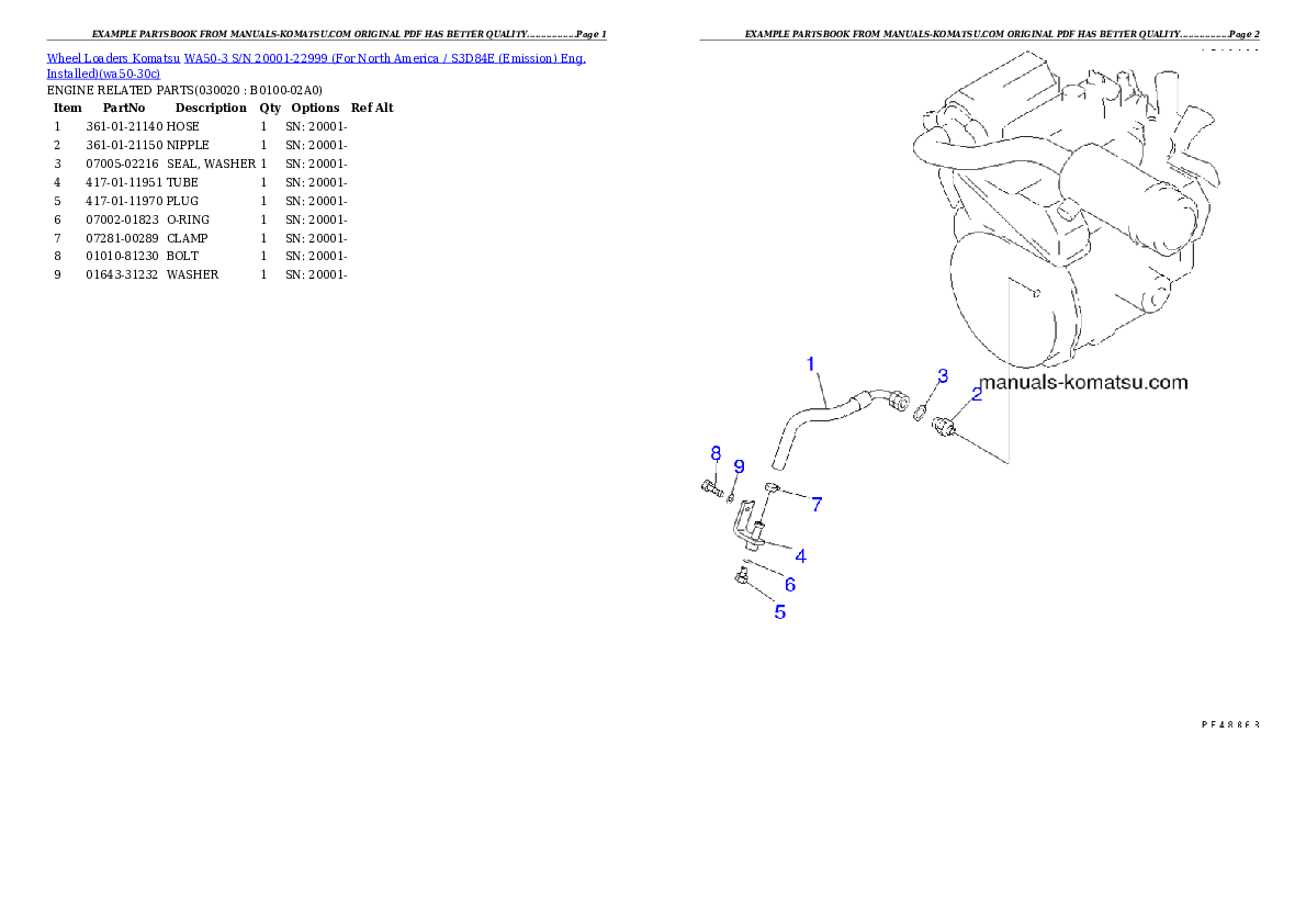 WA50-3 S/N 20001-22999 (For North America / S3D84E (Emission) Eng. Installed) Partsbook